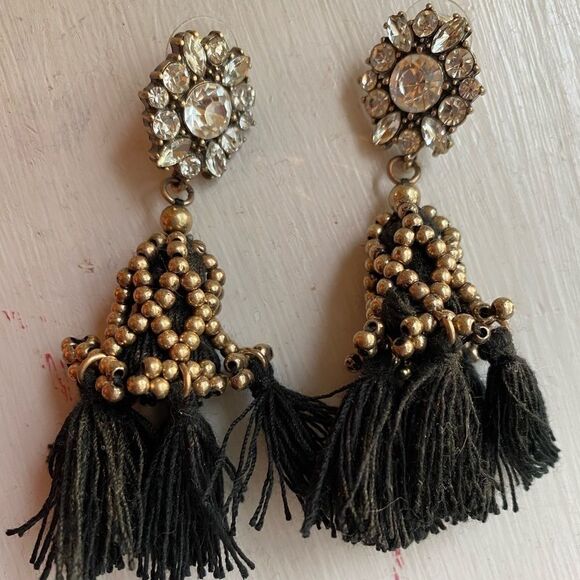 BAUBLEBAR Crystal, gold black tassel boho earrings - Picture 1 of 4